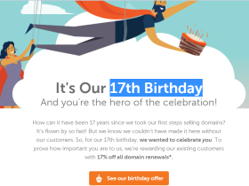 Namecheap 17岁生日 续费域名优惠17%